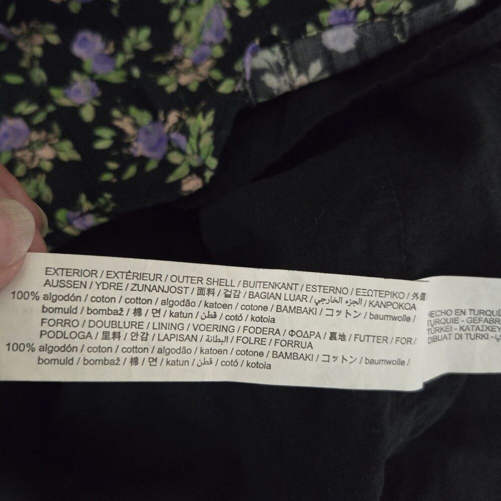 Zara Dress Womens Small Black Purple Floral Mini Long Sleeve Cotton - Picture 9 of 10